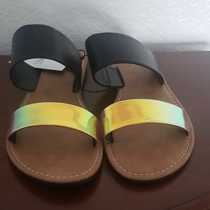 Black and gold thick strap sandals